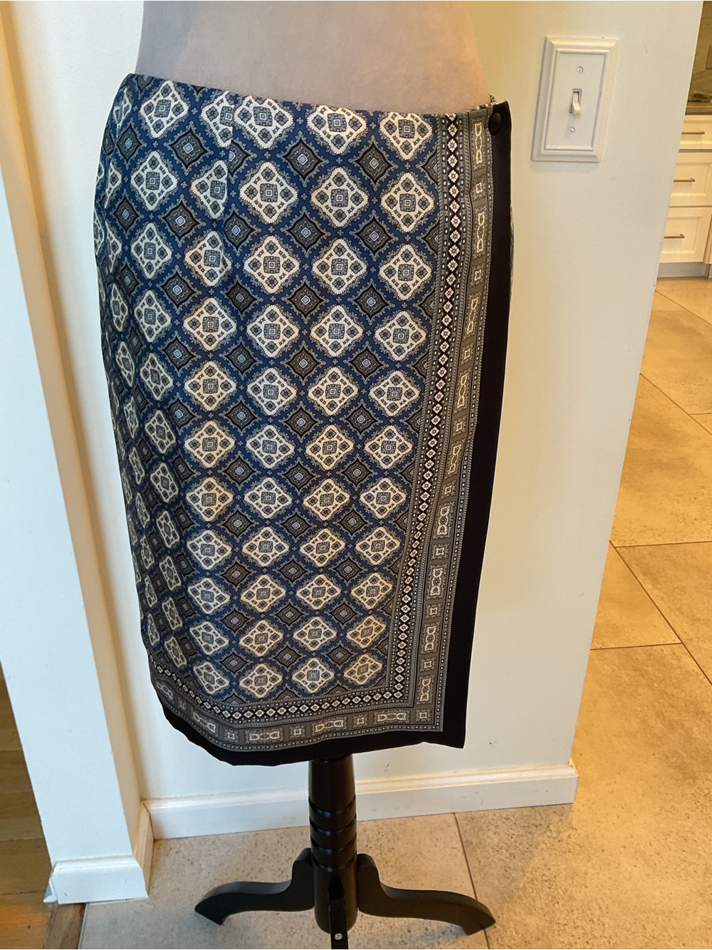 Talbots Navy Silk Skirt with Printed Lining